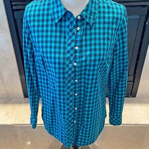 Talbots Teal Green Buffalo Checker Print Button Down Shirt
